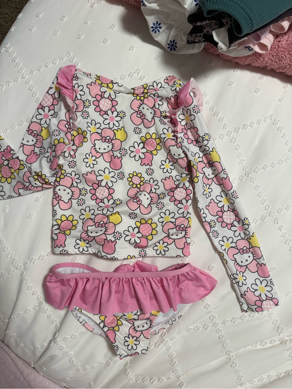 Hello Kitty Pink Floral Long Sleeve Rashguard Bikini Set